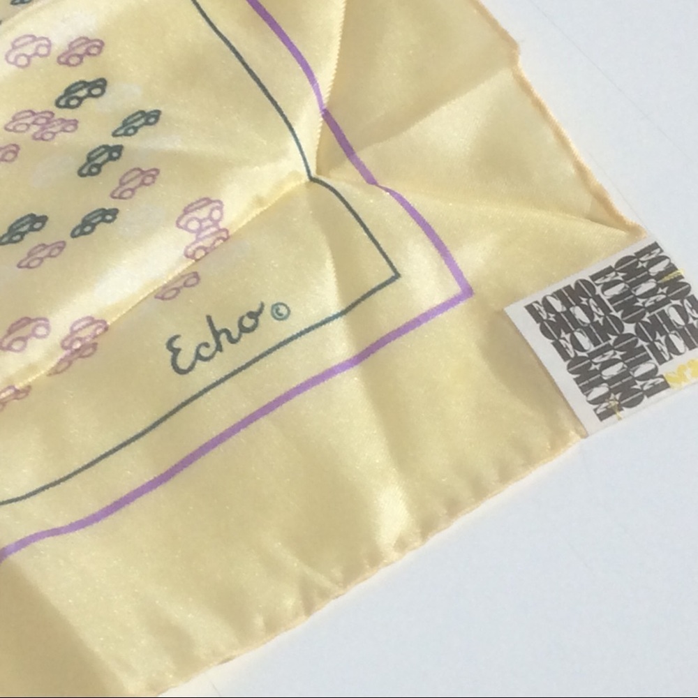 Vintage ECHO Mini Car Print Yellow Green Scarf - Picture 4 of 7